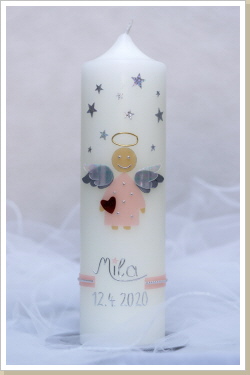 Taufkerze Mila, lachsfarben-silber, Best.Nr. 101 Preis 45,-€ Taufkerze Mila, lachsfarben-silber, Best.Nr. 101 Preis 45,-€