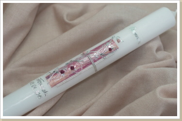Kerze Franziska, pink-silber, Best.Nr. 226, Preis 39,-€ Kerze Franziska, pink-silber, Best.Nr. 226, Preis 39,-€